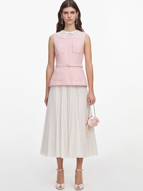 Self-Portrait Dresses & Skirts - NWOT Self-Portrait PINK BOUCLE LACE COLLAR MIDI DRESS